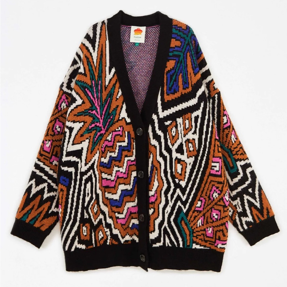 Farm Rio Caramel tropical stripes cardigan